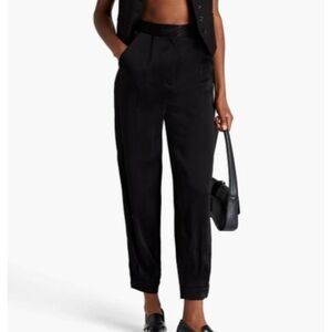 Sandro Satin Crepe Tapered Pants with Button Cuff Pockets Black Size Small